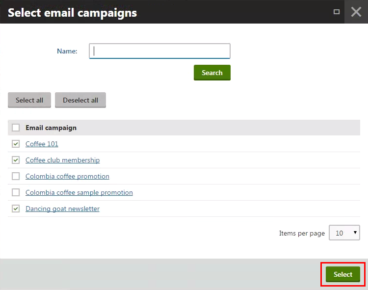 Selecting email campaigns