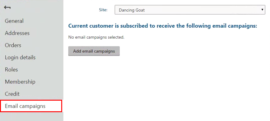 Switching to the Email campaigns tab