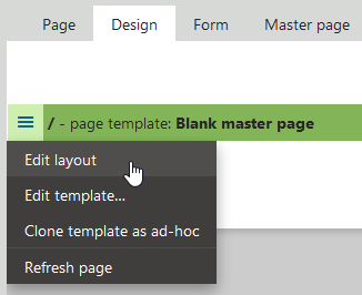 Editing the page layout from the Design tab
