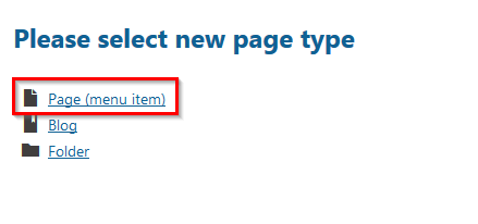 Selecting the page type of a new page