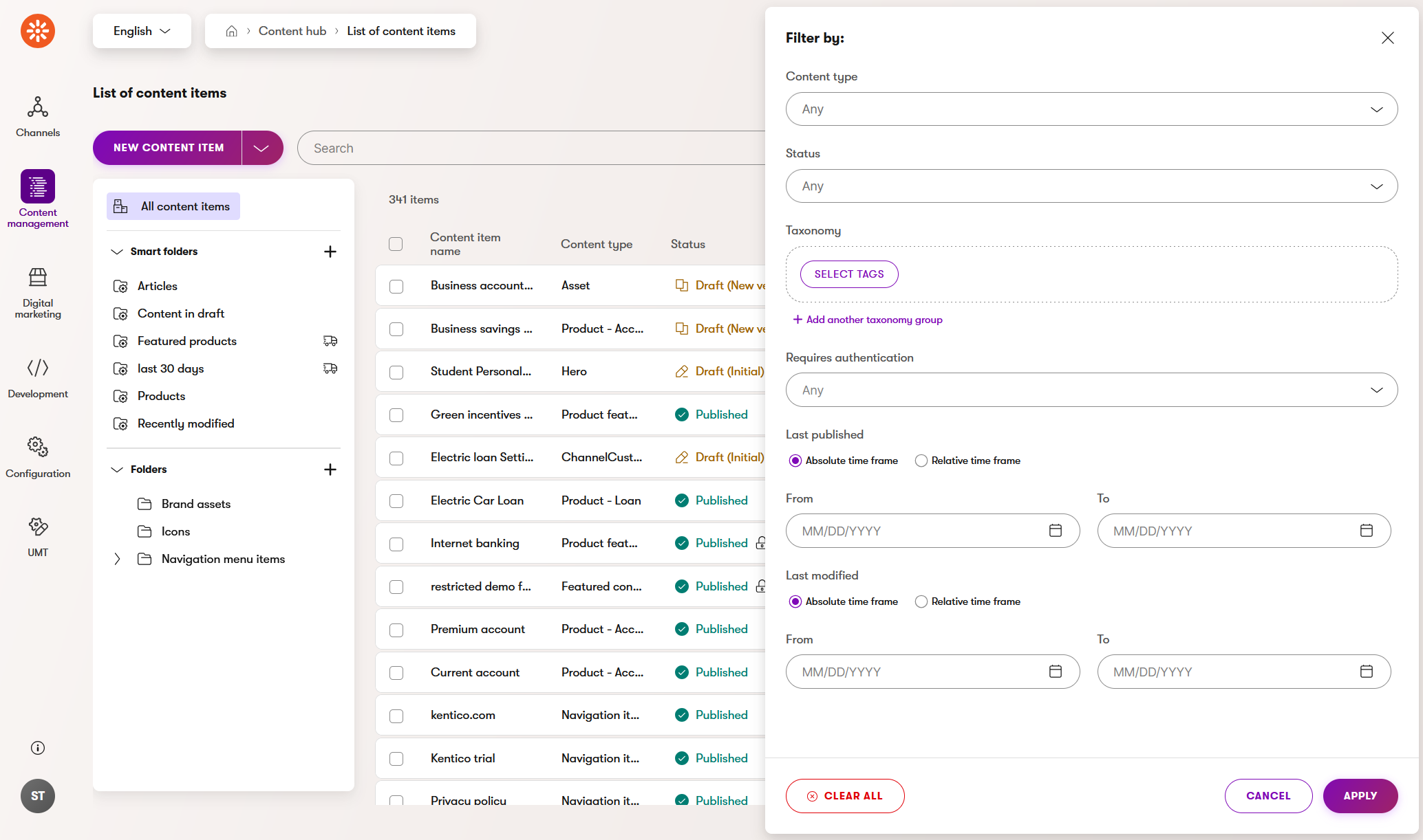 Filters in Content hub