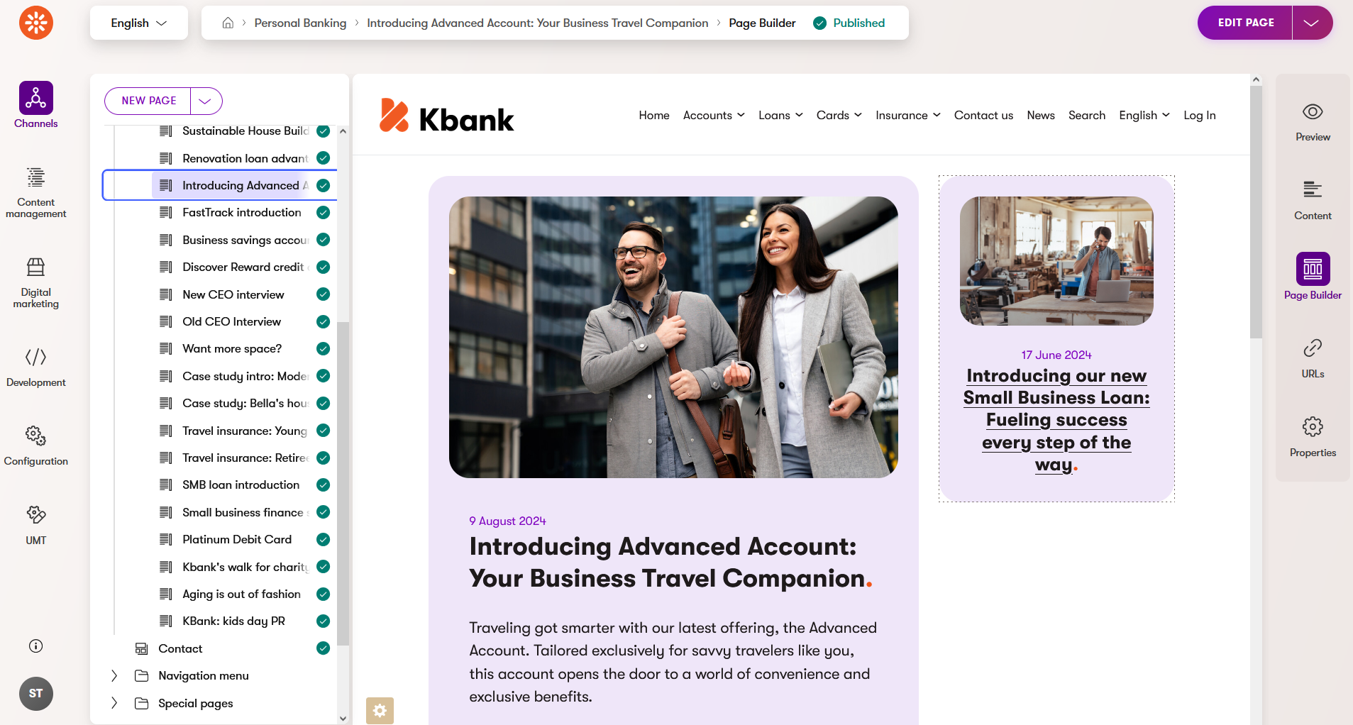 News listing on Kbank demo site