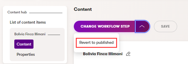 Reverting a content item to its published status