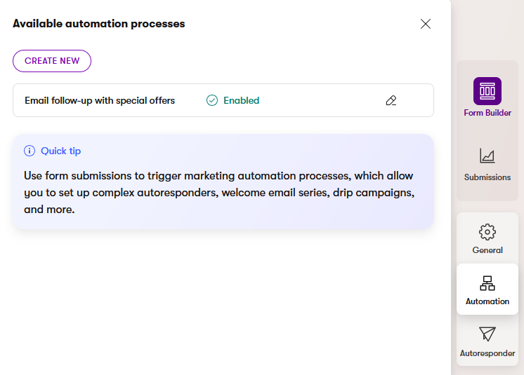 A form that triggers an automation process