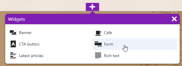 Adding the Form widget to a page