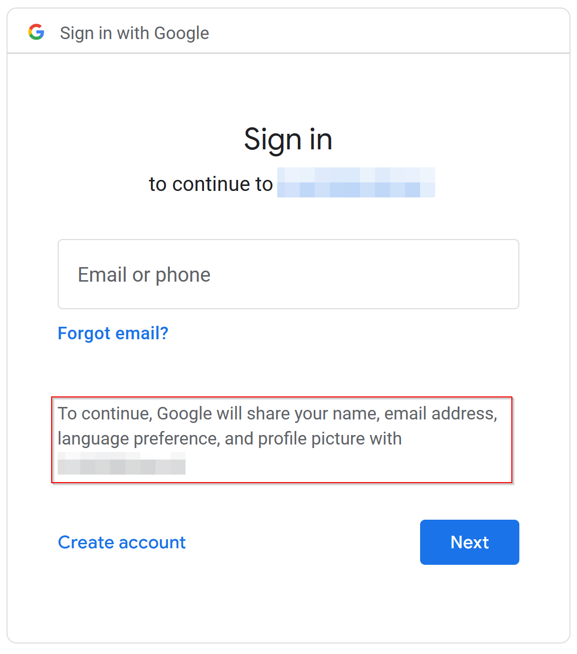 Google external sign in request example