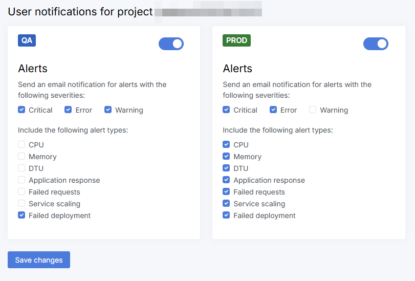 Alert notification settings in Xperience Portal