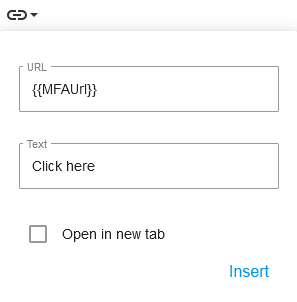 Use Insert link button to add a URL placeholder