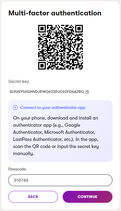 A user setting up multi-factor authentication for their account